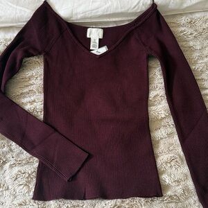 H&M Deep Red Ribbed Knit Top, small NWT